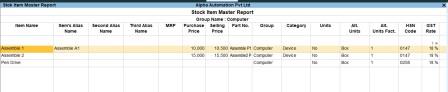 Print Stock Item Master Data